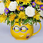 Blissful Mixed Flowers In Smiley Glass Vase