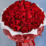 باقة ورد أحمر طبيعى كبيرة مكونة من 50 وردة مع تغليف راقي