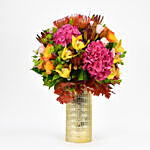 Beautiful Mixed Flowers In Golden Vase