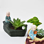 Set Of 3 Plants In Beautiful Monk Planters