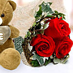 Red Roses and White Teddy Combo