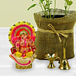 Laxmi Ganesha With Brass Diya n Tulsi