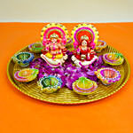 Diyas n Laxmi Ganesha in Gold Platter