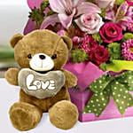 Mixed Flower Arrangement and Teddy Combo