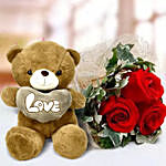 Red Roses and White Teddy Combo