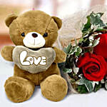 Red Roses and White Teddy Combo