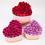 Trio of Roses Charm in Heart Shape Boxes