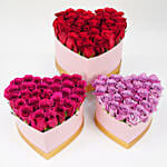 Trio of Roses Charm in Heart Shape Boxes