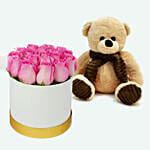 Pink Roses Beauty in A Box n Teddy