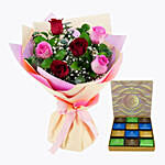 Pink and Red Roses With Godiva Chocolate Bar