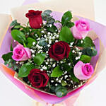 Red and Pink Rose Posy With Chocolate Cake