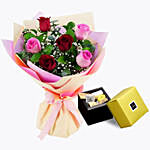 6 Pink Red Roses & Chocolates