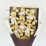 Chocolates and Teddy Bear Heart Shaped Bouquet