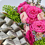 Chocolates and Roses in Heart Shape Tray