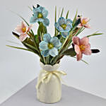 Peach and Blue Tulips Arrangement