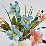 Peach and Blue Tulips Arrangement