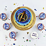 Avengers Logo Birthday Cake with Cupcakes