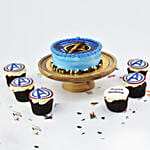 Avengers Logo Birthday Cake with Cupcakes