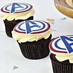 Avengers Logo Birthday Cake with Cupcakes