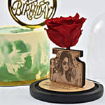 Blissful Birthday Memories Chocolate Cake and Personalised Forever Rose