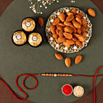 Rose Gold Pearl And Beads Rakhi with 3 Ferrero Rocher and Almonds