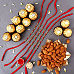 Sneh Classic Brass Rakhi Set with 16 Pcs Ferrero Rocher and Almonds