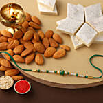 Sneh Fancy Green Rakhi with 250 Grams Kaju Katli and Almonds