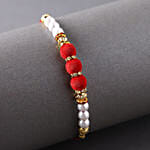 White Pearl And Velvet Beads Rakhi with 250 grams Almonds