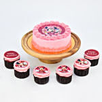 Cute Minni Mouse Birthday Redvevet Cake and Chocolate Cupcakes