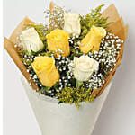 Yellow N White Roses Bouquet With Rakhi