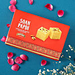 Sneh Peachy Rakhi Set with 250 Grams Soan Papdi and Almonds