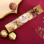 Sneh Traditional Om Rakhi with 250 Grams Kaju Katli and 3 Ferrero Rocher