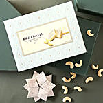 White Pearl And Velvet Beads Rakhi with 250 grams Kaju Katli and Ferrero Rocher