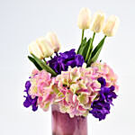 Artifical Tulips with Mutlicolor Hydrangea