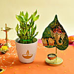 Ganesha Flute Tea Light Stand With Lucky Bamboo
