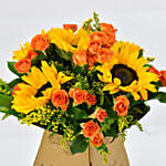 Pleasing Sunflowers and Roses Bunch