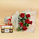 Valentines 6 Roses Bouquet And Chocolates