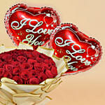 50 Valentine Roses Bouquet And Balloons