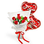 Valentine 6 Roses Bouquet With Balloons