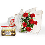 Valentine 6 Roses Bouquet With Ferrero Rocher