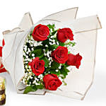 Valentine 6 Roses Bouquet With Ferrero Rocher