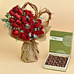 Heart and Roses Bouquet and Chocolates