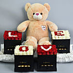 هدية عيد الحب - تيدي بير كبير مع 4 بوكس ورد