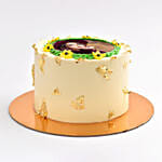 Sun Flower Photo Cake With Golden Leaves Chocolate