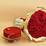 50 Valentine Roses Bouquet And Cake