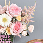 Love You Mom Flowers Vase Arrangement With Cake