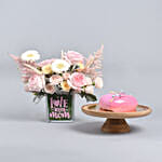 Love You Mom Flowers Vase Arrangement With Cake