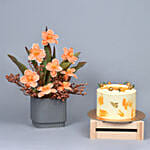 Premium Salmon Parrot Tulips Arrangement with Cake
