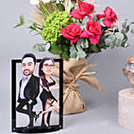 Carricature Fun Frame Flowers With Chocolates