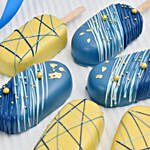 6قطع كيك بوبسيكل بالشوكولاته بتصميم مميز أصفر وأزرق